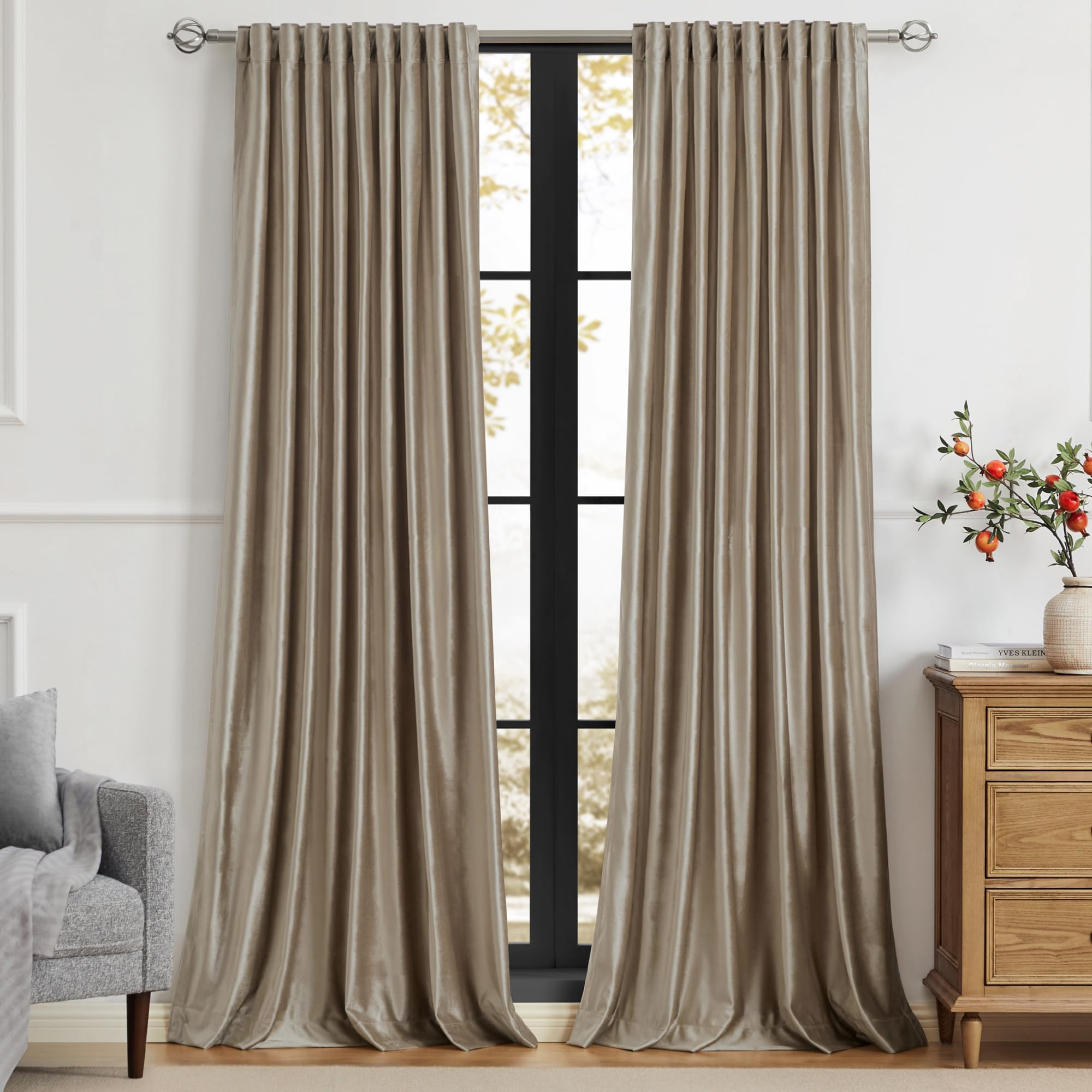 PRIMROSE Taupe Curtains 96 inch for Living Room,2 Panels Velvet Drapes Blackout Rod Pocket Back T... | Amazon (US)