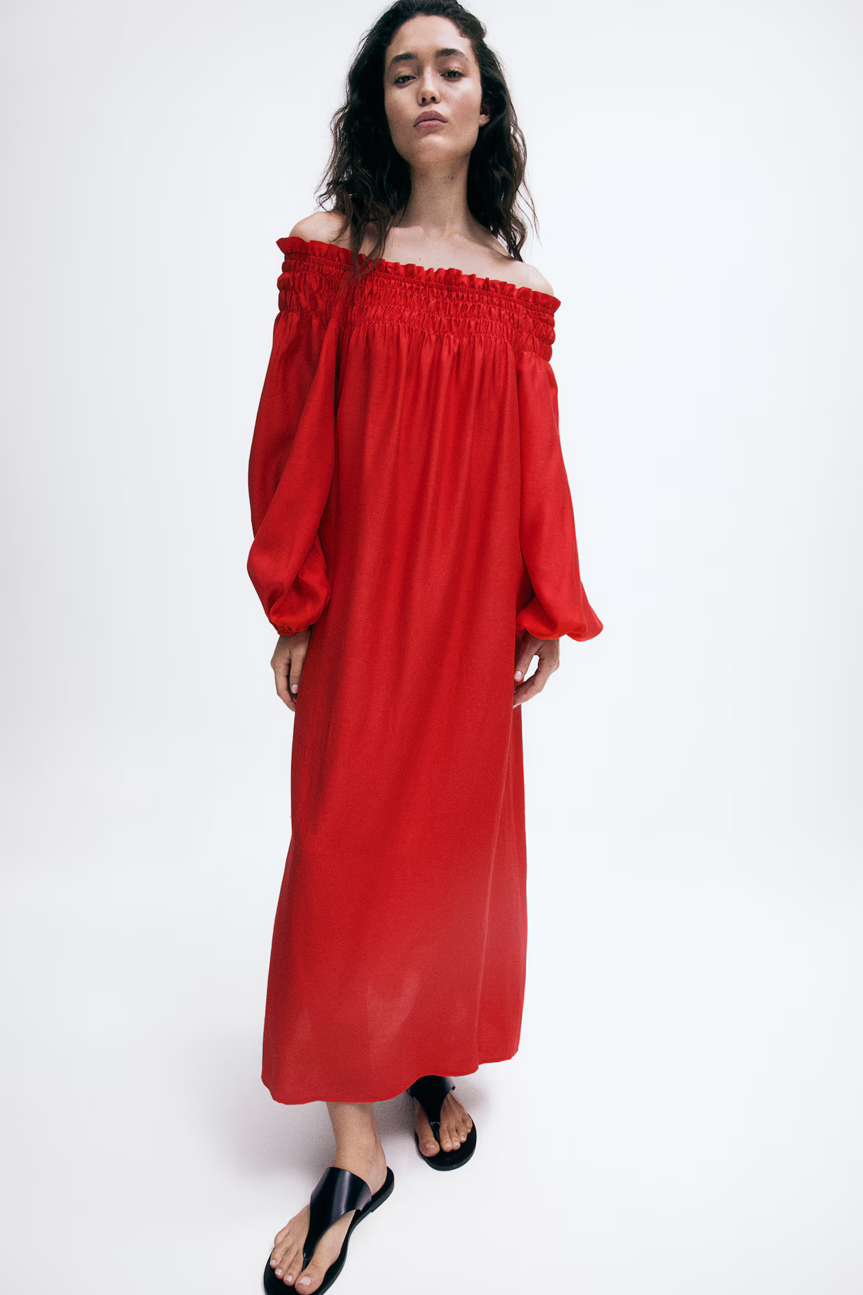 Off-Shoulder-Kleid in Oversize-Passform - Langarm - Lang - Rot - Ladies | H&M AT | H&M (DE, AT, CH, NL, FI)