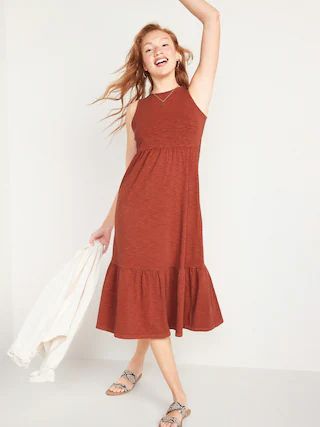 Fit & Flare Sleeveless Tiered Midi Dress for Women | Old Navy (US)