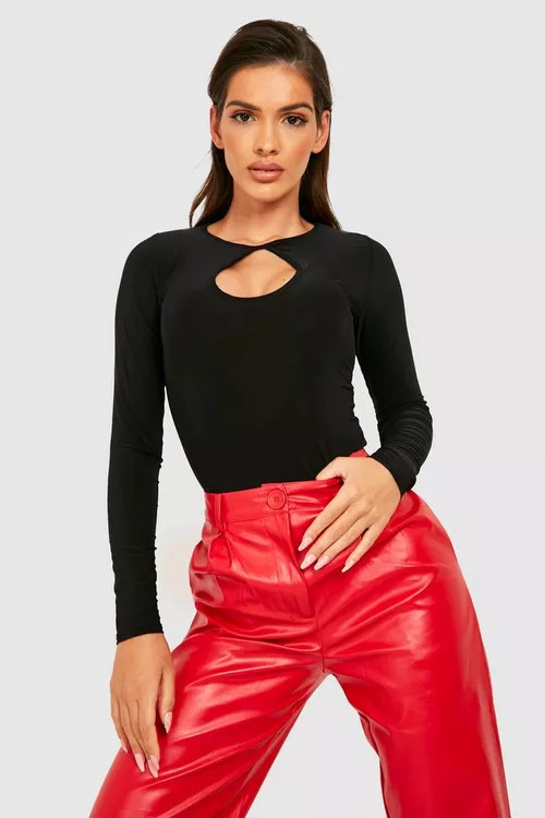Keyhole Long Sleeve Slinky Bodysuit | Boohoo.com (US & CA)