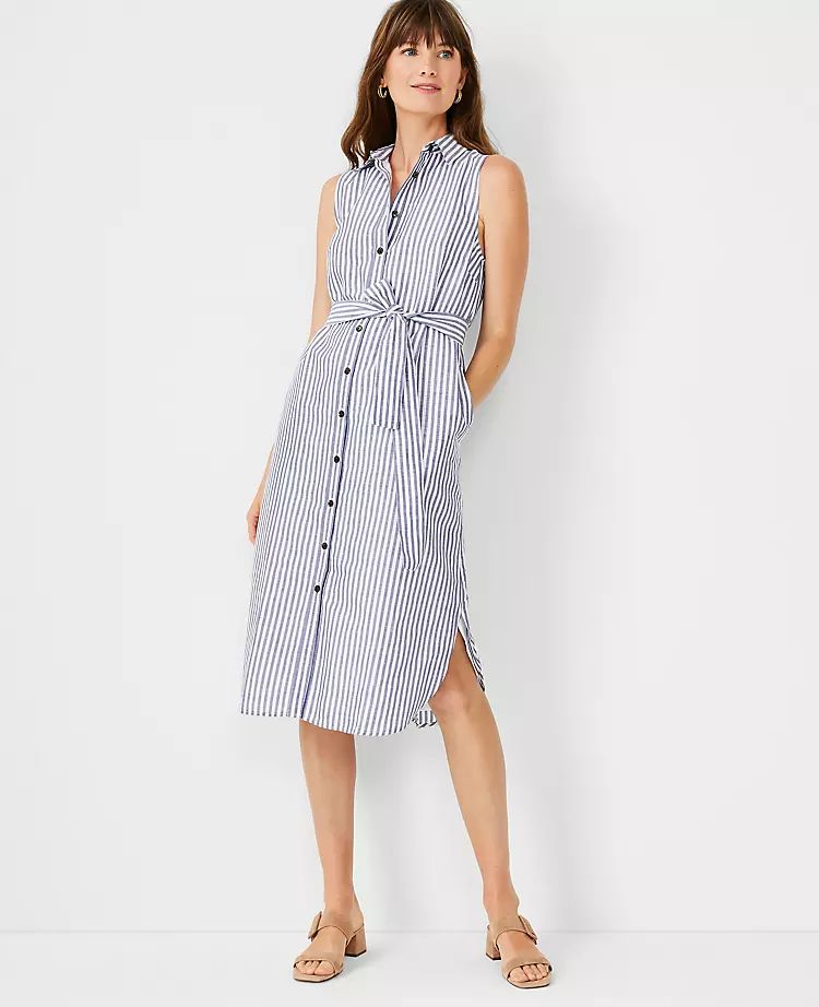 Striped Linen Blend Shirtdress | Ann Taylor (US)
