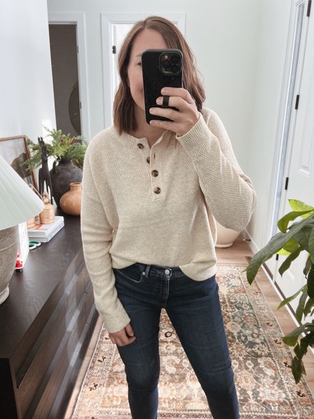 Cream Henley from Target on sale for $20! Comes in 2 other colors too. I’m wearing a large but wished I bought the medium as it’s a little oversized. Also has matching pants!

Sweater

#LTKSeasonal #LTKsalealert #LTKunder50