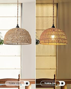 Rattan Hanging Lamp,Boho Pendant Lights,Plug in Cord Hanging Rattan Light,Plug Into Wall Outlet P... | Amazon (US)