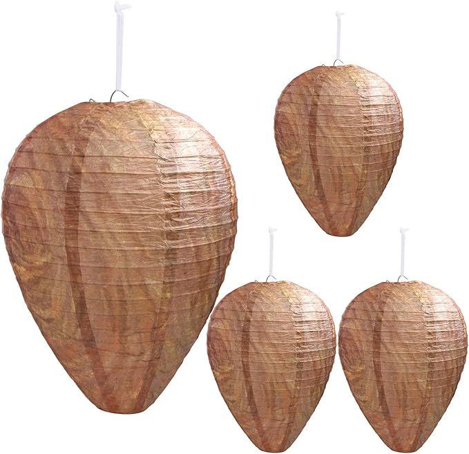 4 Pack Wasp Nest Decoy Hanging Wasp Deterrent for Wasps Hornets Yellow Jackets | Amazon (US)