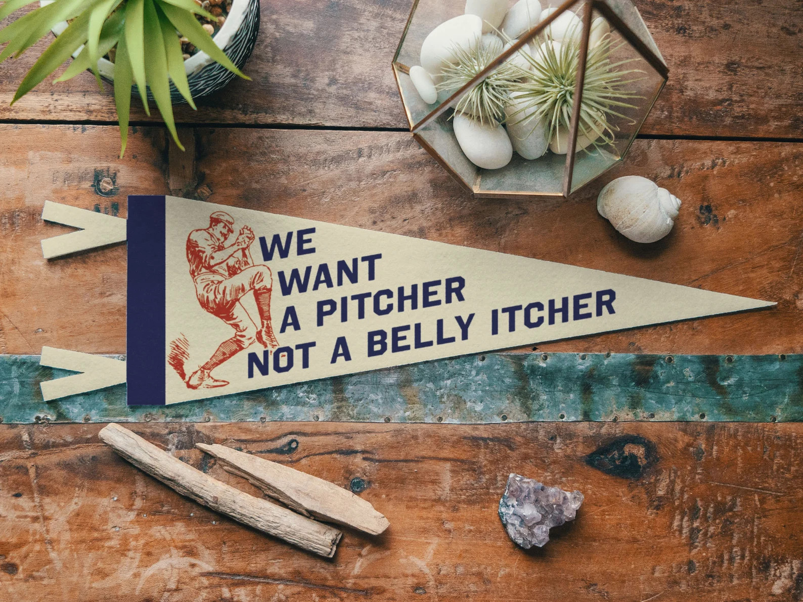 We Want A Pitcher Not a Belly Itcher Felt Pennant Vintage Baseball Banner, Inspirational Kids Roo... | Etsy (US)