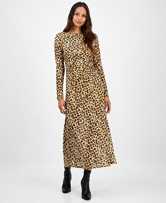 Bar III Women's Leopard-Print Mesh Low-Back Midi Dress, Macy's Exclusive - Macy's | Macy's