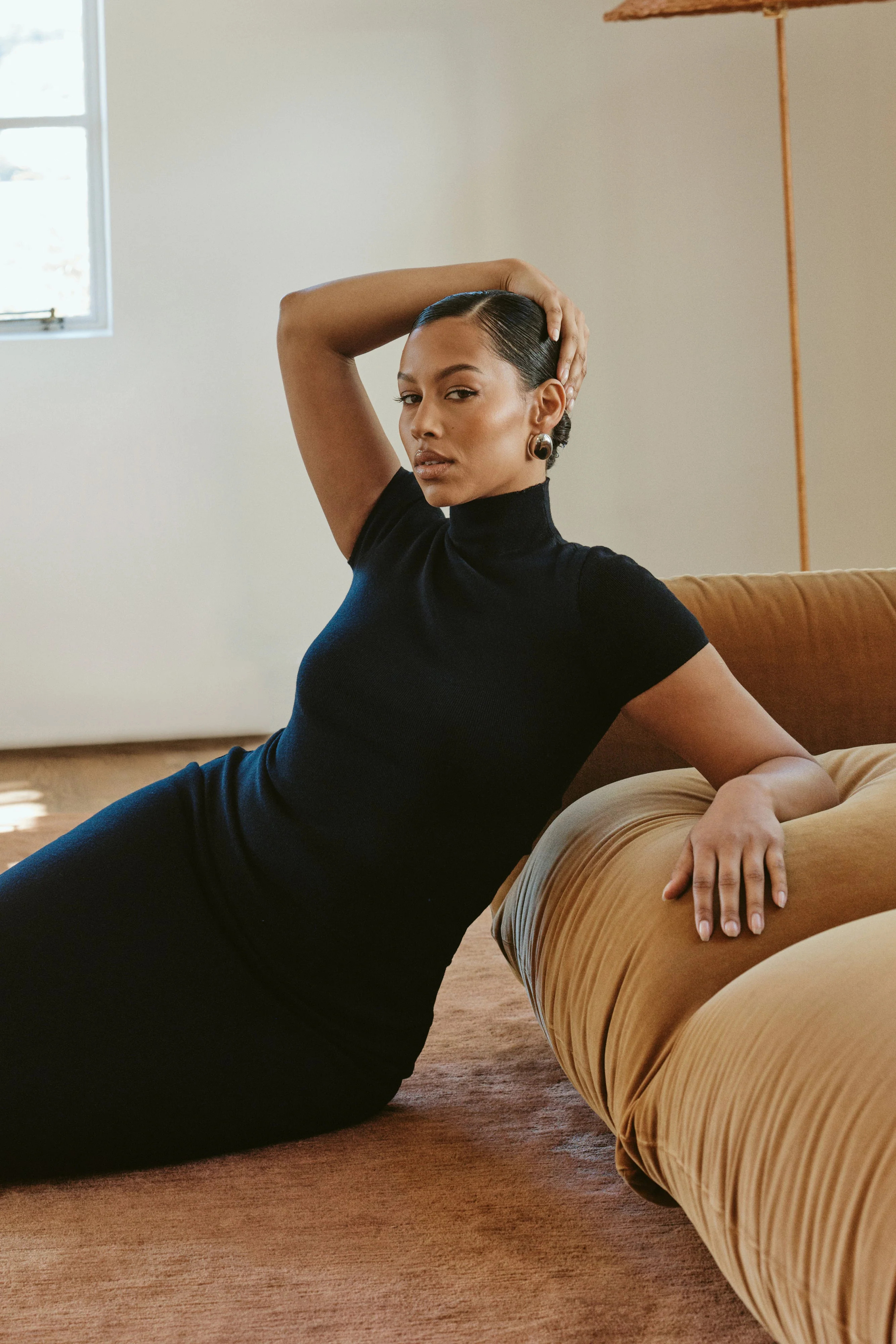 Marianna Ribbed High Neck Top - Black | MESHKI US