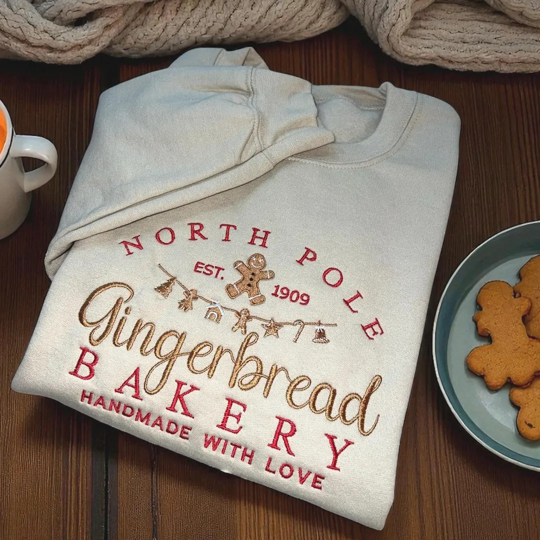 Christmas Sweatshirt, Gingerbread Bakery Holiday Sweater, Embroidered Christmas Sweatshirt, Ginge... | Etsy (US)