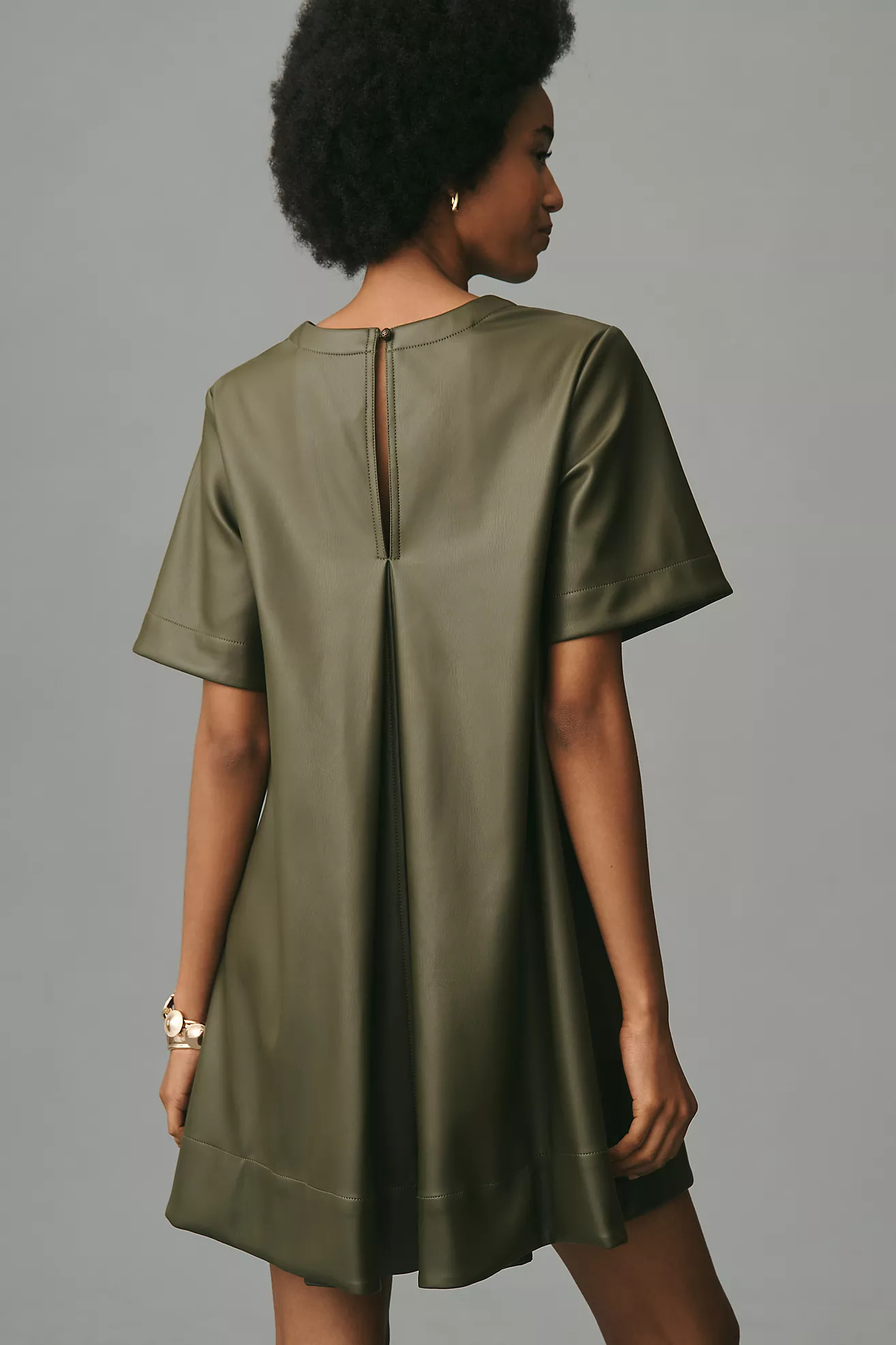 The Emmy Short-Sleeve Swing Mini Dress by Maeve: Faux-Leather Edition | Anthropologie (US)