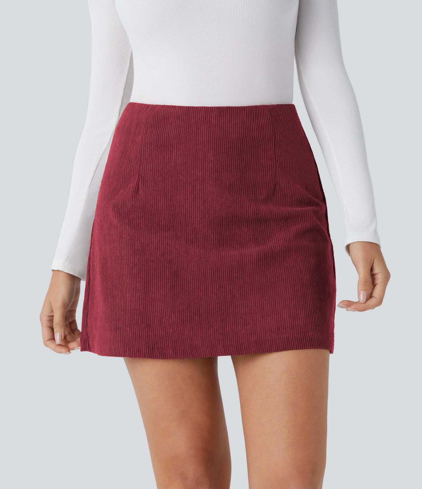 Women’s High Waisted 2-in-1 A Line Mini Corduroy Casual Skirt-Longer Length - Halara | HALARA