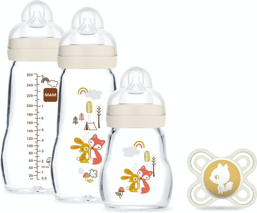 MAM Glass Bottle Set (3 Glass Bottles + 1 Dummium) – MAM Heat Resistant Glass Bottle – Glass ... | Amazon (UK)