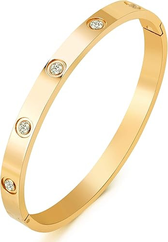 MVCOLEDY Jewelry 18 K Gold Plated Bangle Bracelet CZ Stone Hinged Stainless Steel with Crystal Ba... | Amazon (US)