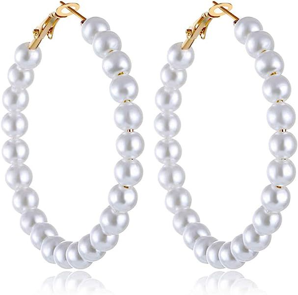 Amazon.com: Pearl Hoop Earrings for Women Fashion Dangle Hypoallergenic Layer Earrings Drop Dangl... | Amazon (US)