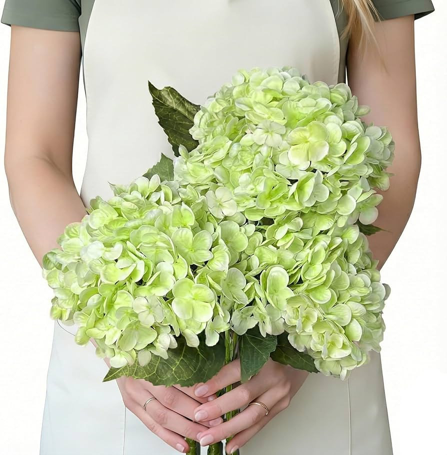 3 Pcs Real Touch Hydrangea Artificial Flowers, Washable & Lifelike 3D Latex Light Green Hydrangea... | Amazon (US)