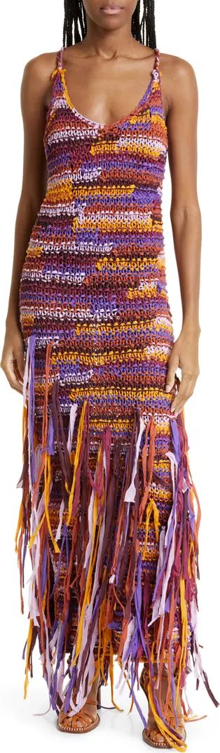 Emmalina Crochet Fringe Cotton & Silk Maxi Dress | Nordstrom