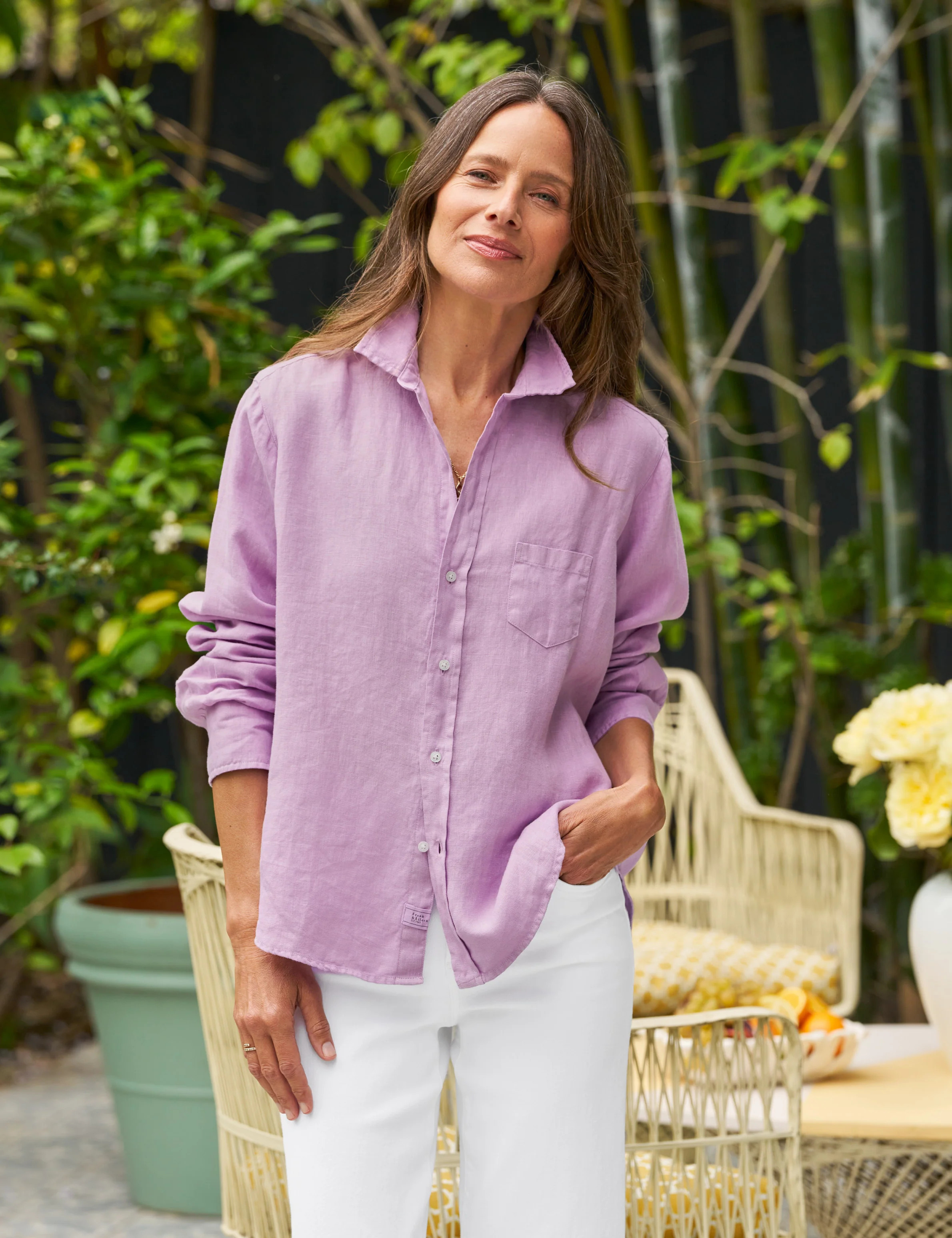 Frank & Eileen Women's Relaxed Button Up Shirt, Eileen, Washed Linen, Size XL, Purple | Frank & Eileen