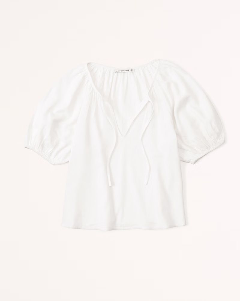 Short-Sleeve Linen-Blend Peasant Top | Abercrombie & Fitch (US)