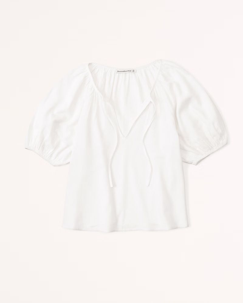 Short-Sleeve Linen-Blend Peasant Top | Abercrombie & Fitch (US)