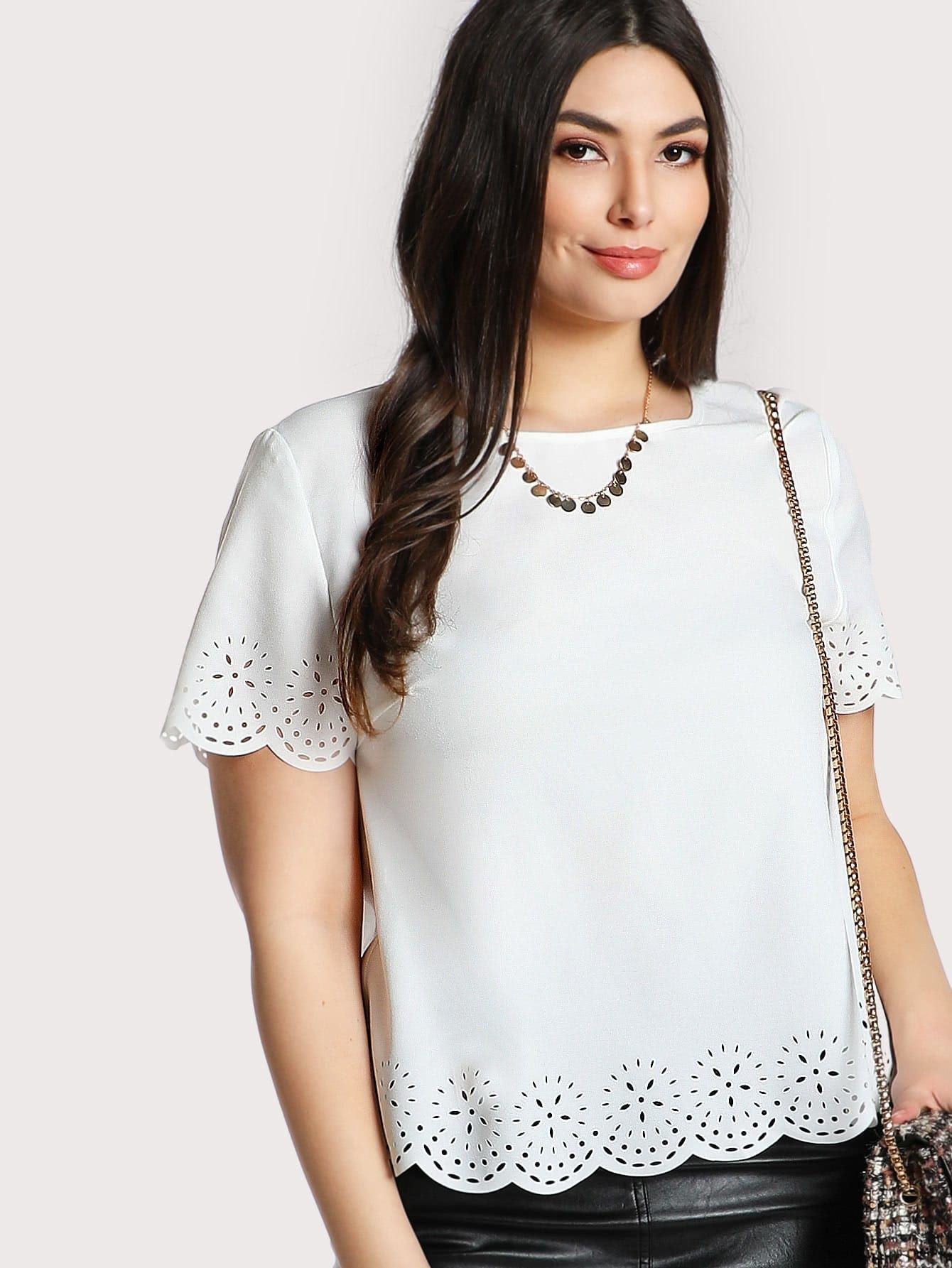 Scalloped Laser Cut Top | SHEIN