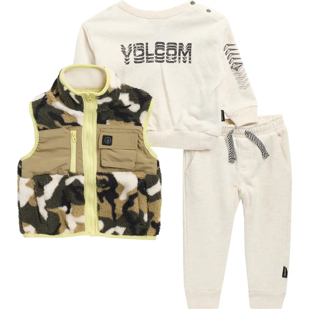 Volcom Pullover, Joggers & Faux Shearling Vest Set in Green at Nordstrom Rack, Size 12M | Nordstrom Rack