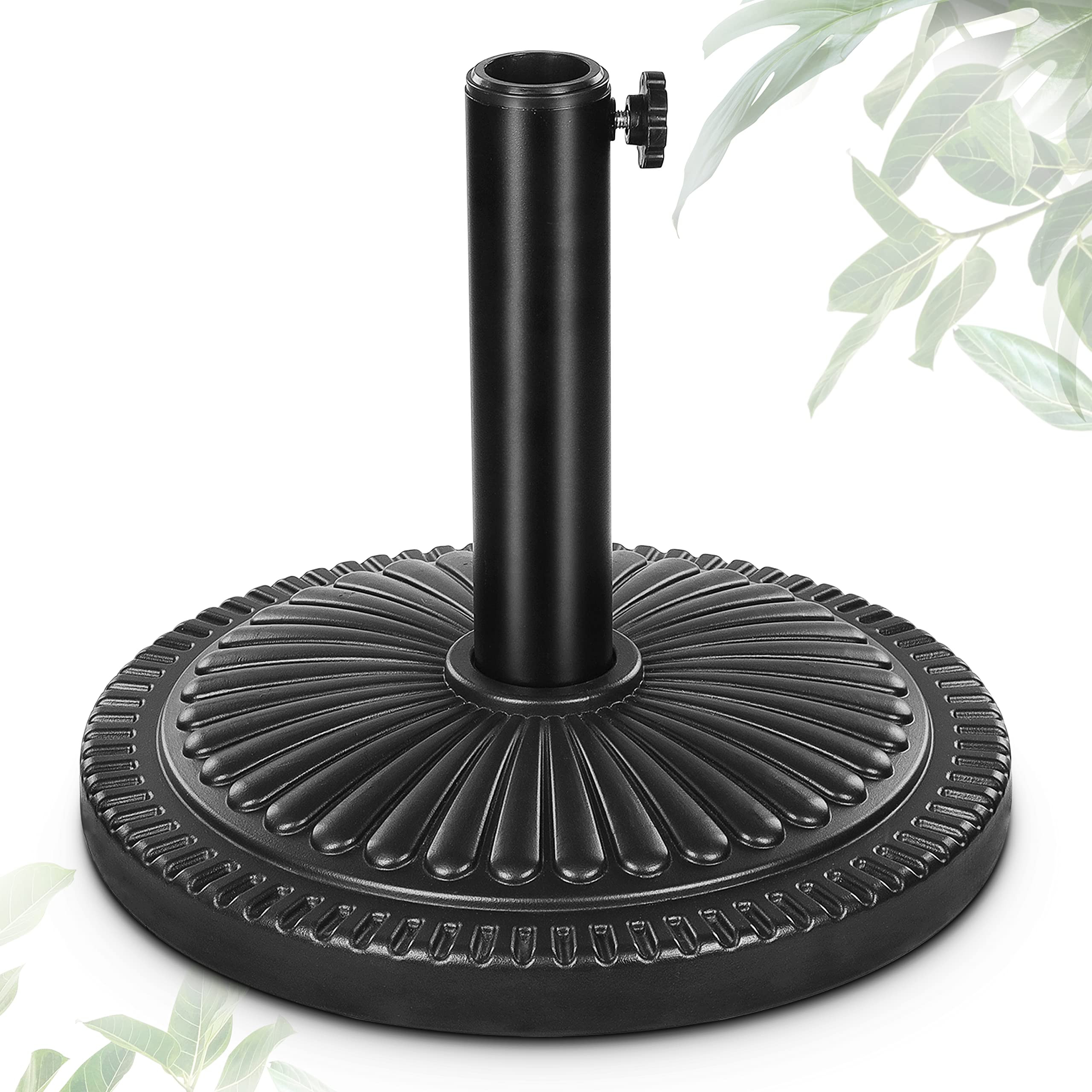 FRUITEAM 23-lbs Round Patio Umbrella Base Pre-Filled Umbrella Stand 15" Sun-Flower-Pattern Heavy Duty Market Umbrella Base Stand for Patio, Outdoor, Swimming Pool, Black | Amazon (US)