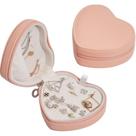 Dajasan Small Jewelry Box Travel Jewelry Case Portable Heart-shaped Leather Jewelry Box for Earri... | Amazon (US)