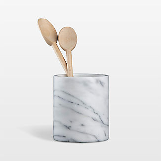 French Kitchen White Marble Utensil Holder + Reviews | Crate & Barrel | Crate & Barrel
