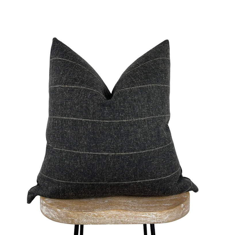 Charcoal Gray, Brown Pillow Covers, Textured Modern Farmhouse Cushion, Woven Stripe Pillow Covers... | Etsy (US)