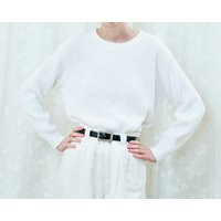 90S White Cotton Crewneck Sweater Medium | Minimalist Preppy Rib Knit Minimal Boxy Thick Round Neck  | Etsy (US)