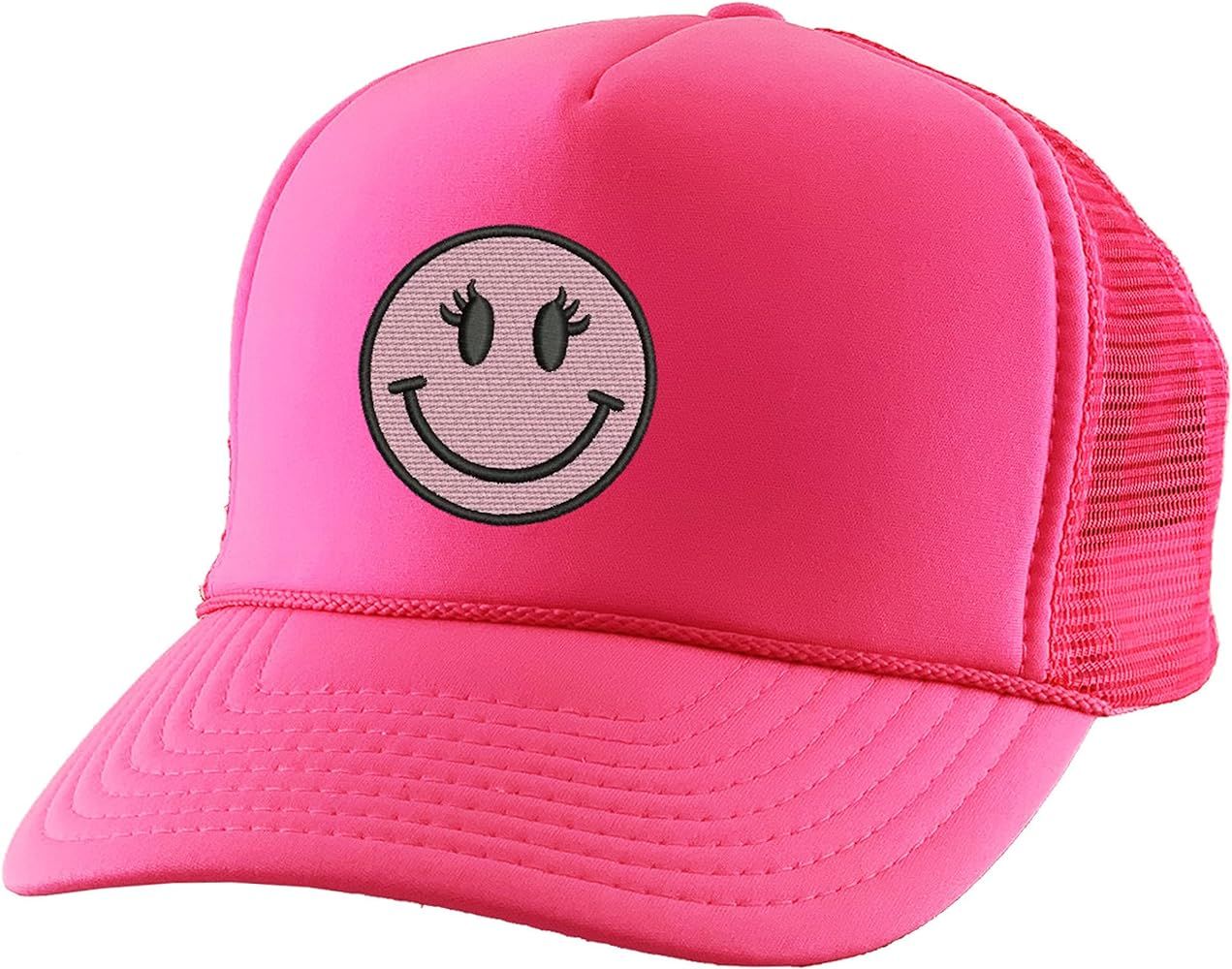 ALLNTRENDS Girl Smiley Face Trucker Hat Embroidered Adult Baseball Cap Adjustable Snapback | Amazon (US)