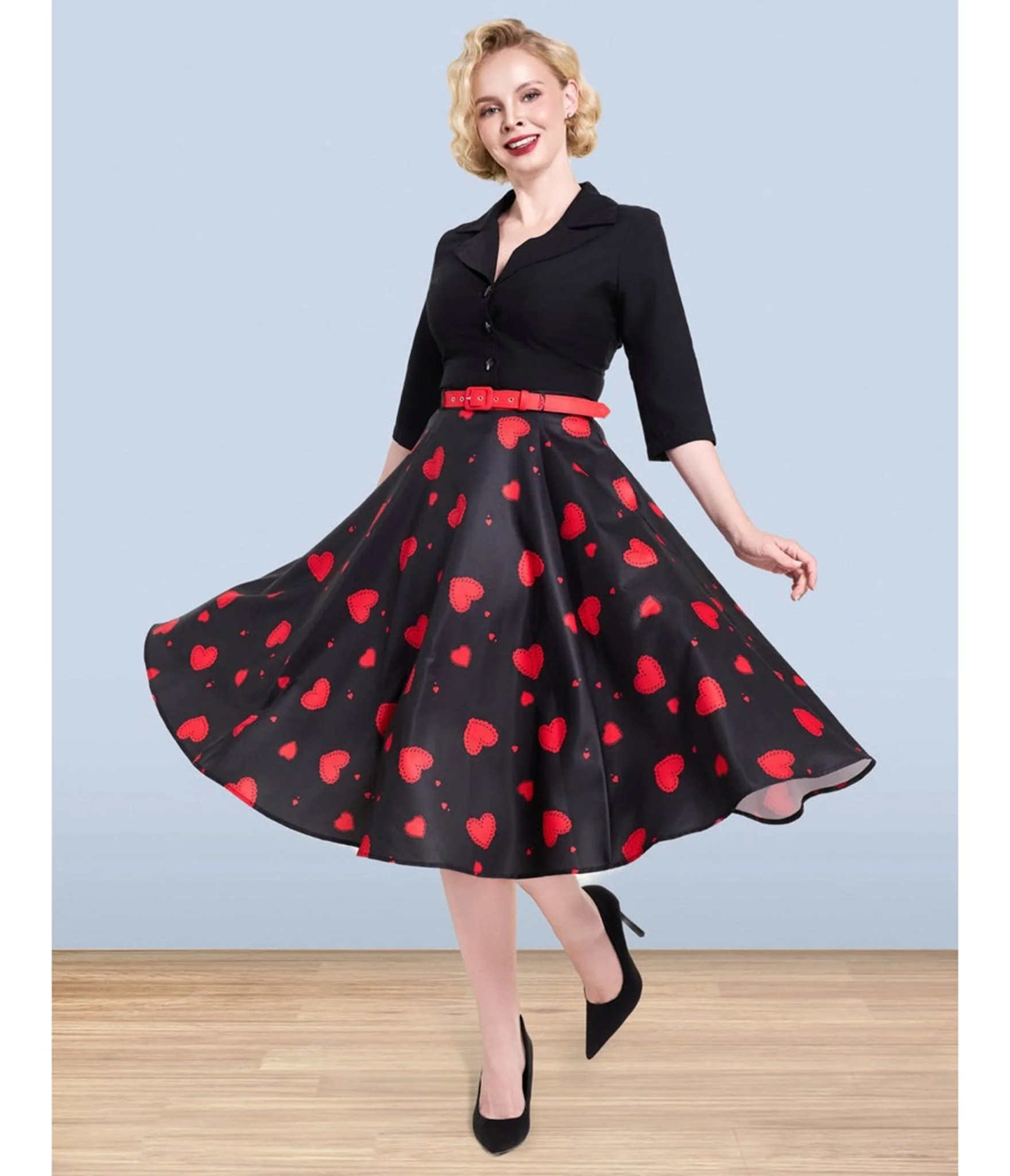 Lindy Bop Red Heart Print Christine Skirt | Unique Vintage - North America