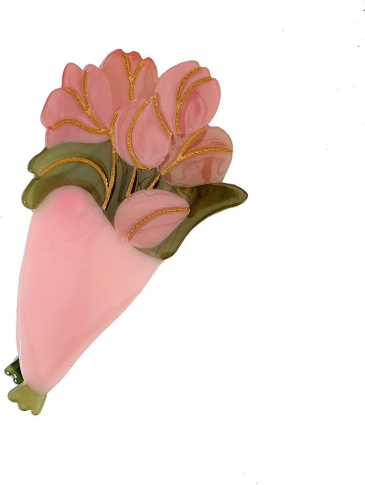 Pink Tulips Flower Bouquet Claw Clips,Cellulose Acetate Hair Clips,Small Claw Clips for Women | Amazon (US)