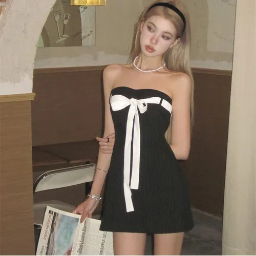 ZENME - Strapless Pinstriped Bow Mini A-Line Dress | YesStyle Global