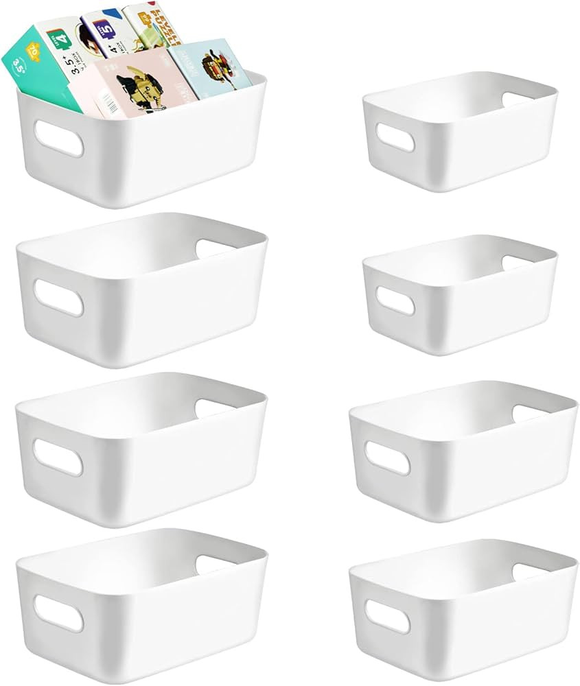 eastbao 8-pack White Plastic Storage Basket,Bins for Organization and Storage for Versatile Home ... | Amazon (US)