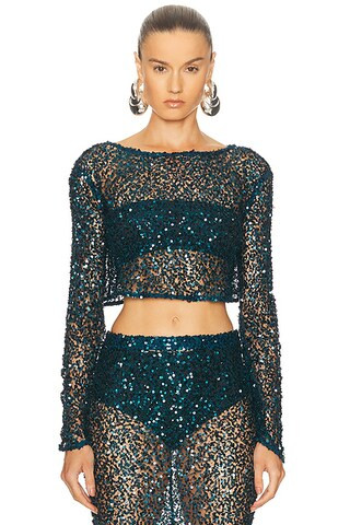 Net Paillette Cropped Boatneck Top | FWRD 