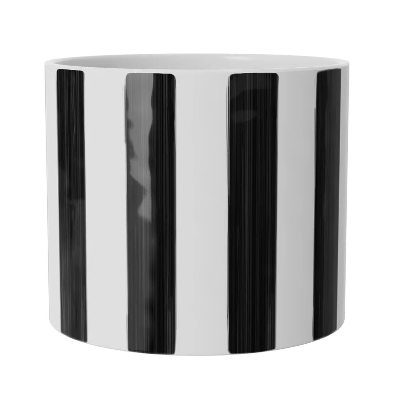 Mainstays Andrew 10" x 10" x 8.75" Round Rich Black and Arctic White Ceramic Planter | Walmart (US)