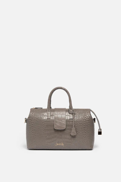 Convertible Executive Leather Bag in Crocodile Print Cool Gray | Silver & Riley
