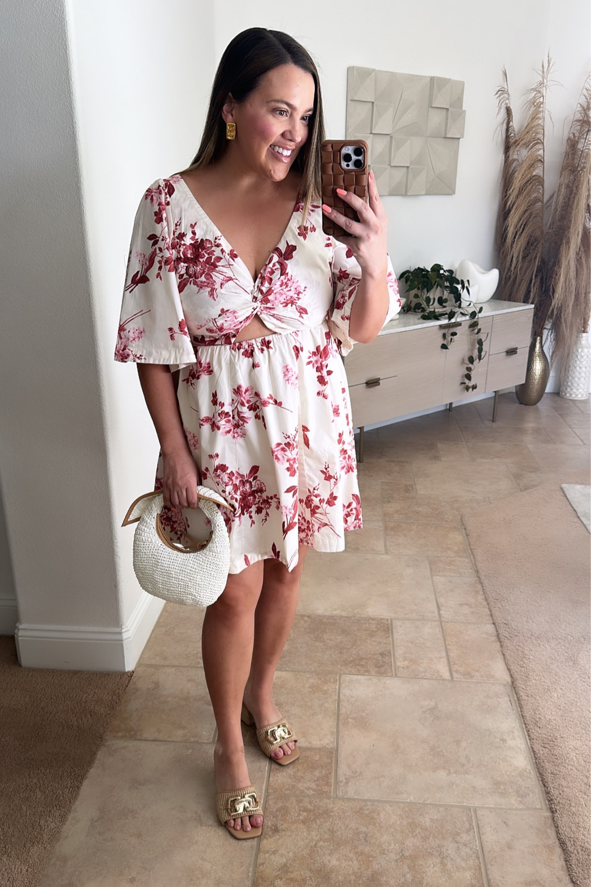 elder floral decal applique mini dress Irina Pink Floral Applique Mini Dress