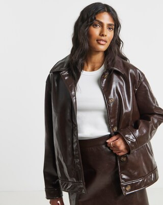 Burgundy Lacquer Trucker Jacket | Simply Be | Simply Be (UK)