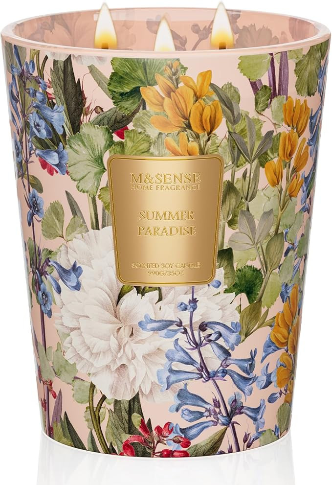 M&SENSE Citrus Water Flower Scented Candles, 35oz 150H Long Lasting, 3 Wick Soy Candles,Natural A... | Amazon (US)