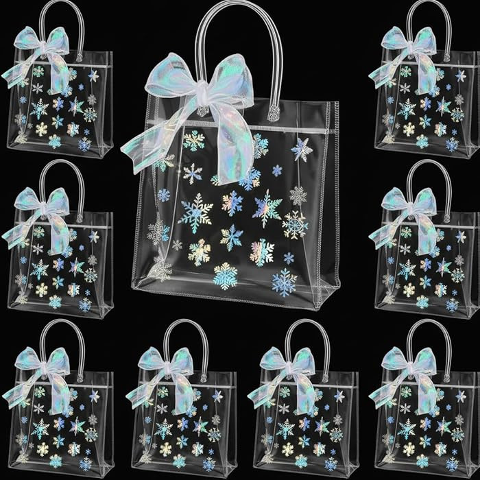 Henoyso 24 Pcs Snowflake Clear Gift Bags Princess Winter Party Favors Bag Plastic PVC Goodie Cand... | Amazon (US)