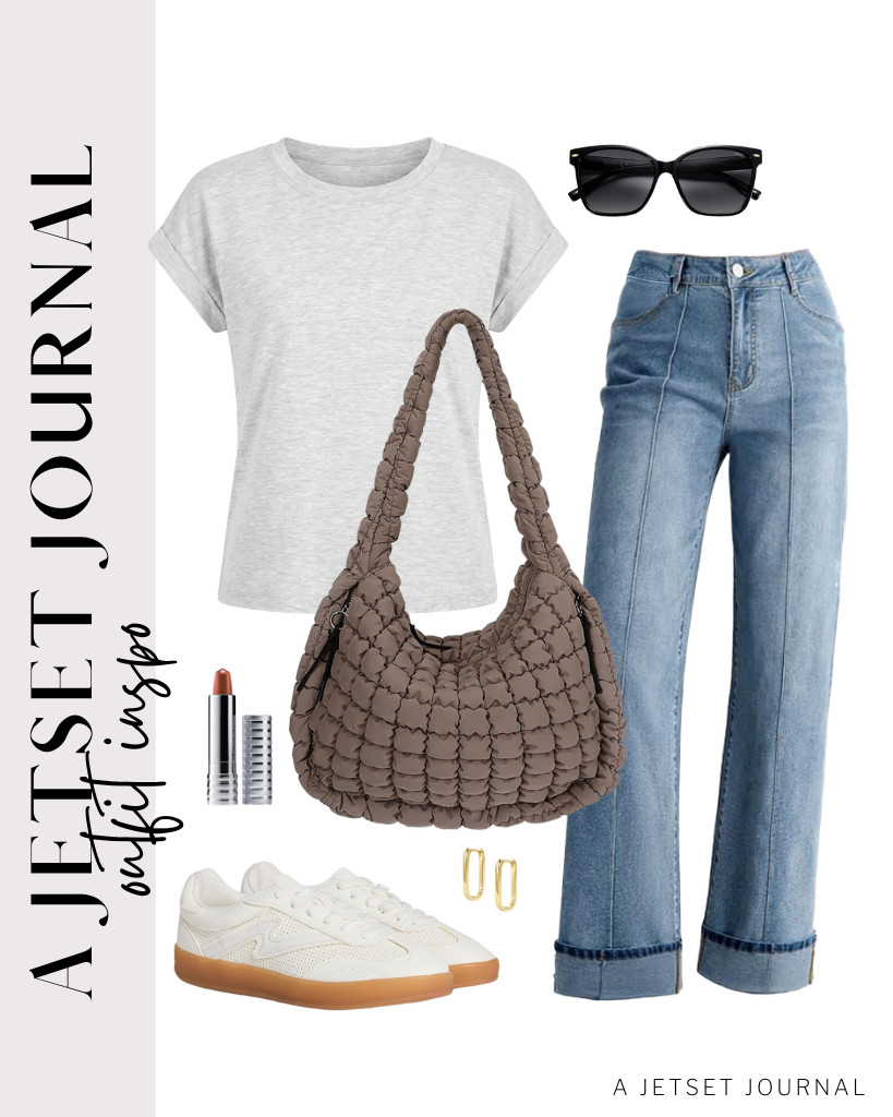 Try pairing this cap-sleeve top from EasyGala with Sidefeel jeans for your next outfit. A quilted tote bag and these Madden Girl sneakers are perfect for this look. To finish this chic fit, wear these U-shaped hoop earrings and apply this top-selling Clinique lipstick.

#LTKSeasonal #LTKSaleAlert #LTKTravel
 

 
