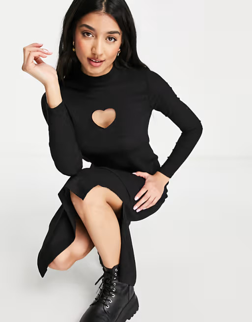 Monki cut-out heart rib midi dress in black | ASOS | ASOS (Global)