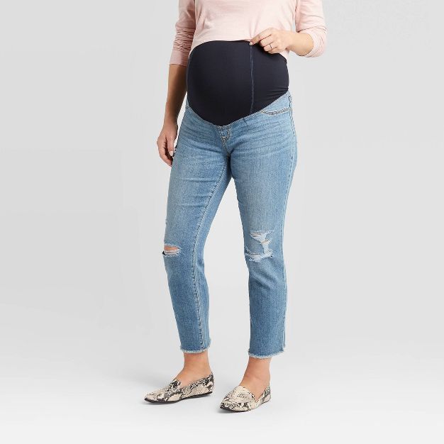 High-Rise Under Belly Distressed Straight Maternity Jeans - Isabel Maternity by Ingrid & Isabel... | Target