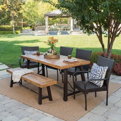 Salons 6pc Acacia & Wicker Dining Set - Teak/Brown - Christopher Knight Home | Target