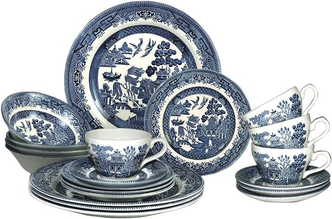 Churchill Blue Willow Plates Bowls Cups 20 Piece Dinnerware Set, Made In England | Amazon (US)