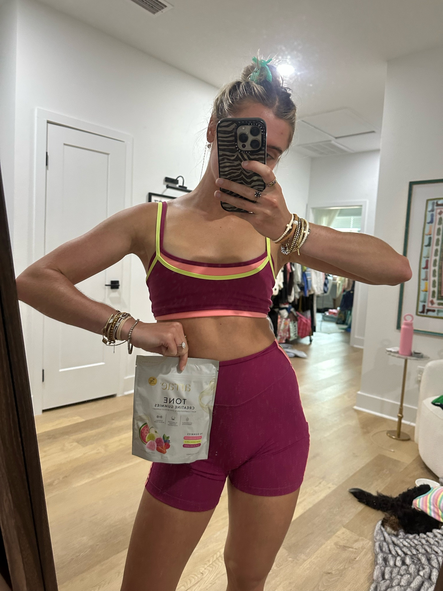 @Arrae  code SLOANE. My workout set is Liason the Label size xs. Tone Variety Pack (3 Sour Flavors)
Get toned, lean & defined with our best-selling Tone gummies. 3 sour flavors, 1 crave-worthy creatine routine.
Build lean muscle & improve strength*
Support healthy fat loss with Slimbiotics®‡*
Support cognition, focus & mental clarity*
Boost endurance & workout performance* 
Sour Mixed Berry, Sour Green Apple & Sour Watermelon

#LTKfitnessgoals #LTKmorningroutine #LTKActive