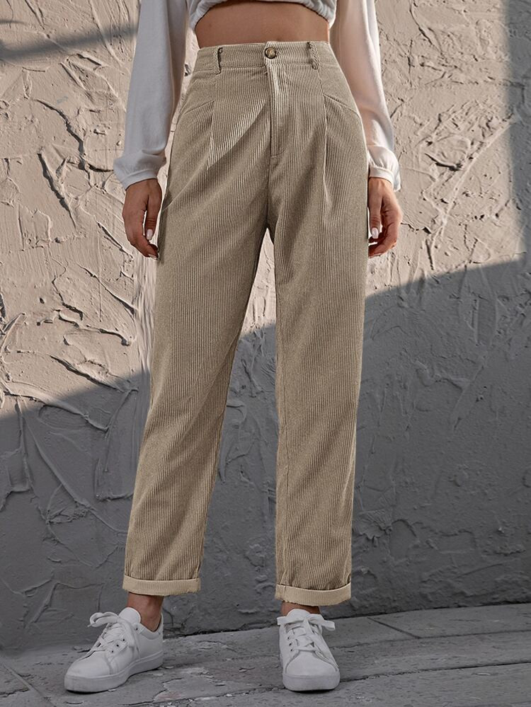 Corduroy High Rise Straight Pants | SHEIN