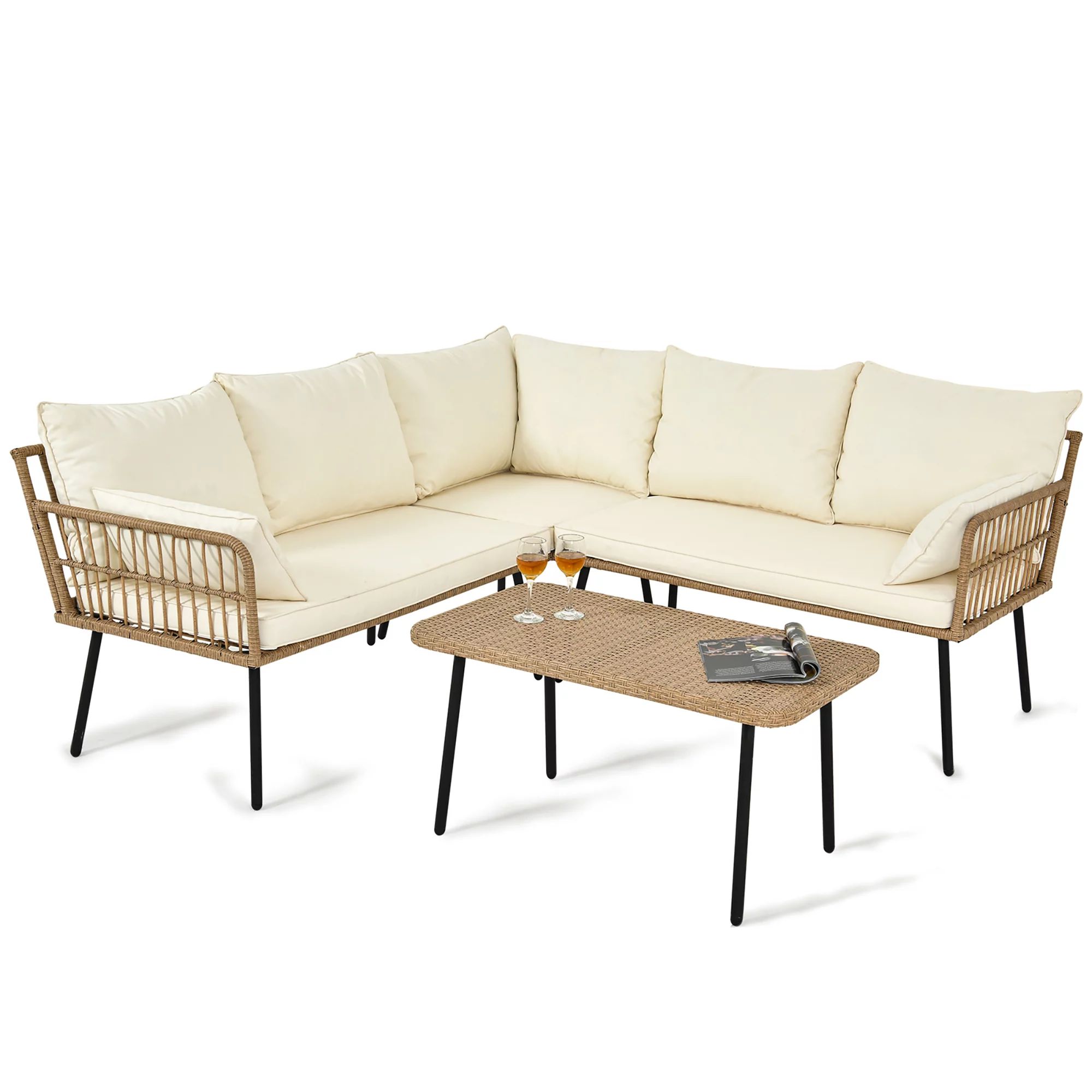 YITAHOME 4 Pcs Patio Sofa set, Outdoor Boho Sectional Furniture L-Shaped Conversation Sofa set 5 ... | Walmart (US)