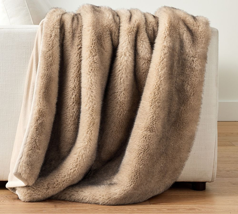 Faux Fur Mink Throw, Tipped Taupe, 50"" x 60 | Pottery Barn (US)